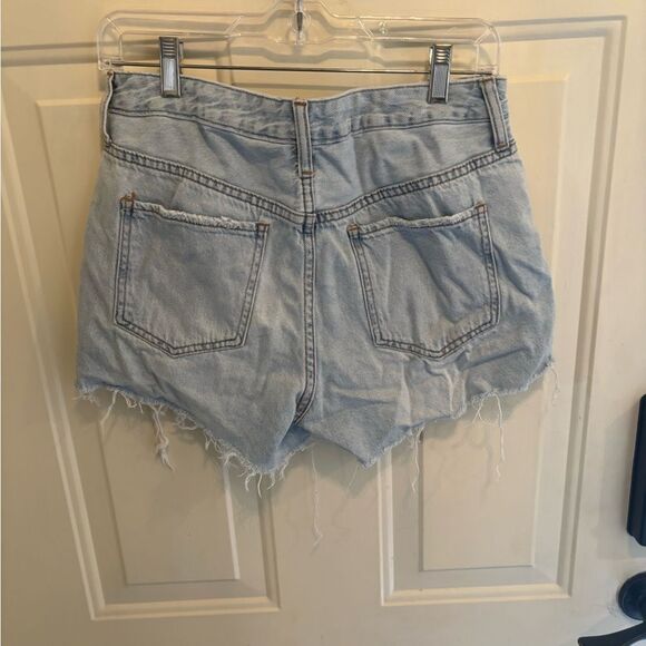 Blue Jean Cut-Off Shorts with Frayed Hem and Distressing - Picture 2 of 4